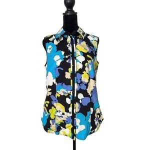 Carlisle Sleeveless Button Down Blouse Size 6 Cotton Mod Colorful Artsy Retro
